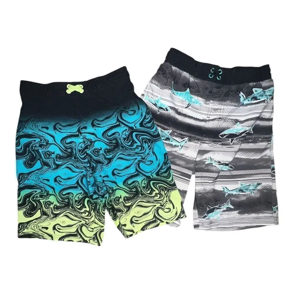 Wonder Nation Lot of Two Boy's Swim Trunks Sharks Ombre 10/12 EUC